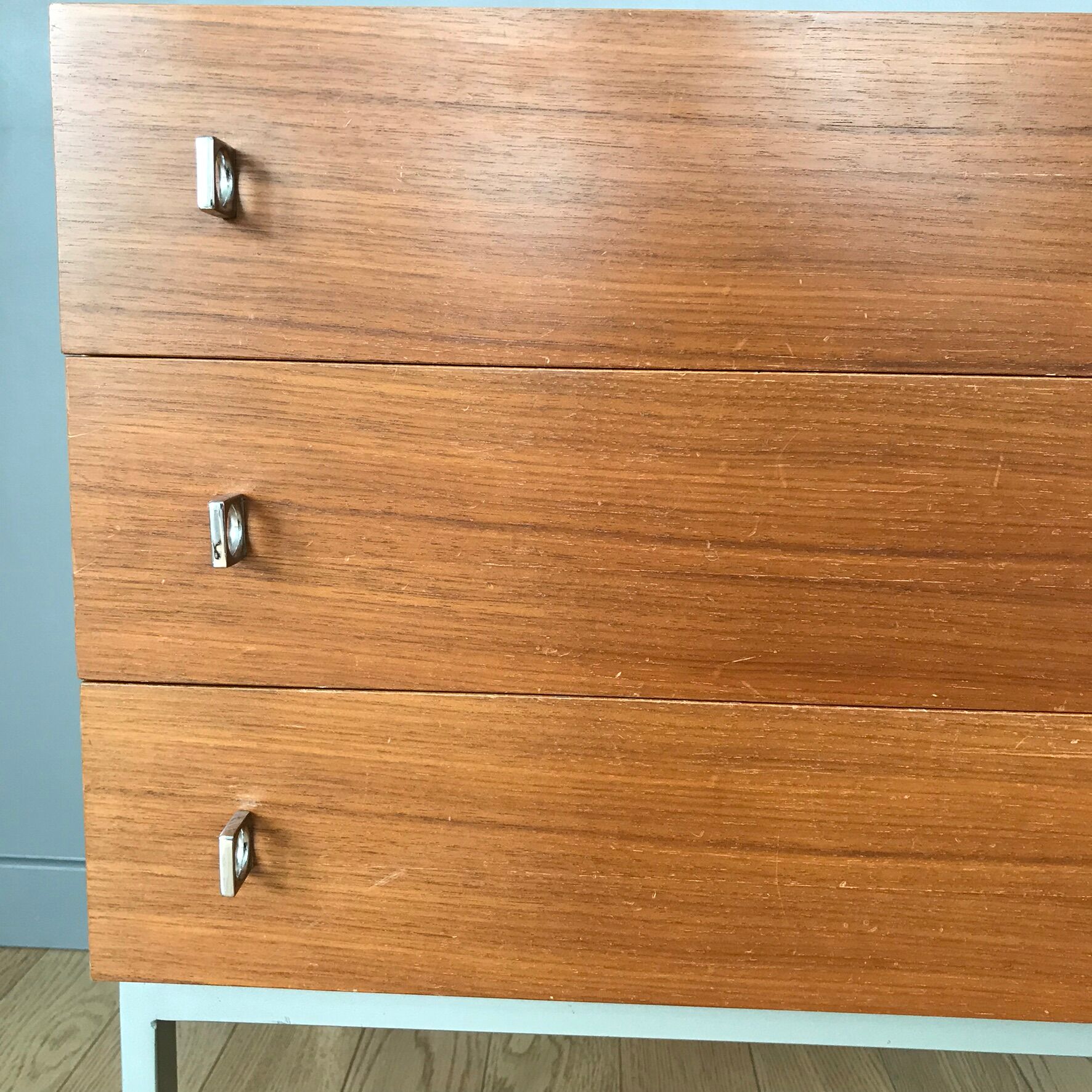 Brasilia-werk dresser white and teak 3 drawers years 60