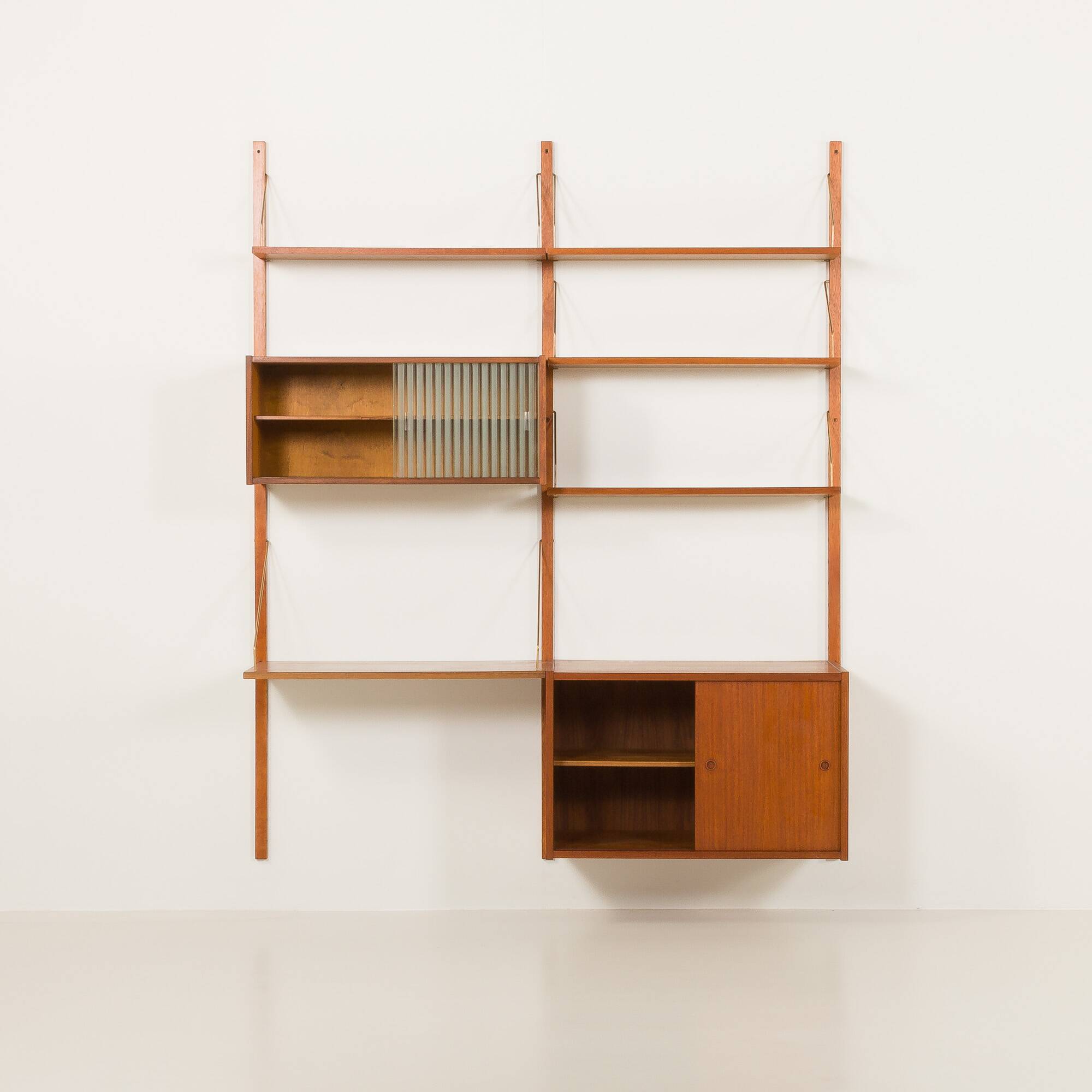 Preben Sorensen two bay teak wall unit, PS systems Randers, Denmark, 1960s
