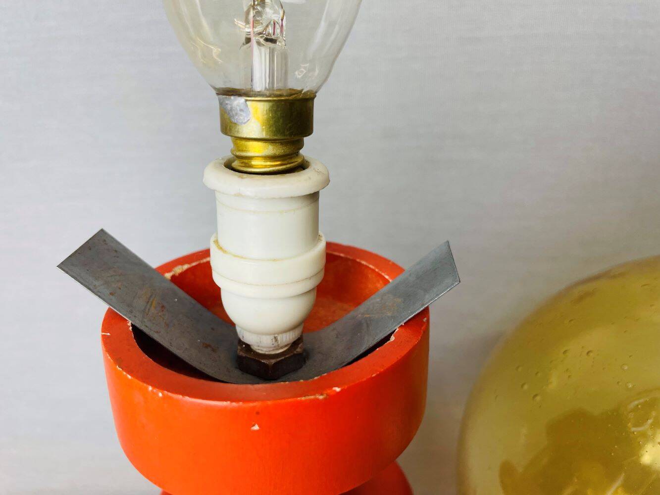 Portuguese Orange Wood & Amber Seeded Glass Table Lamp