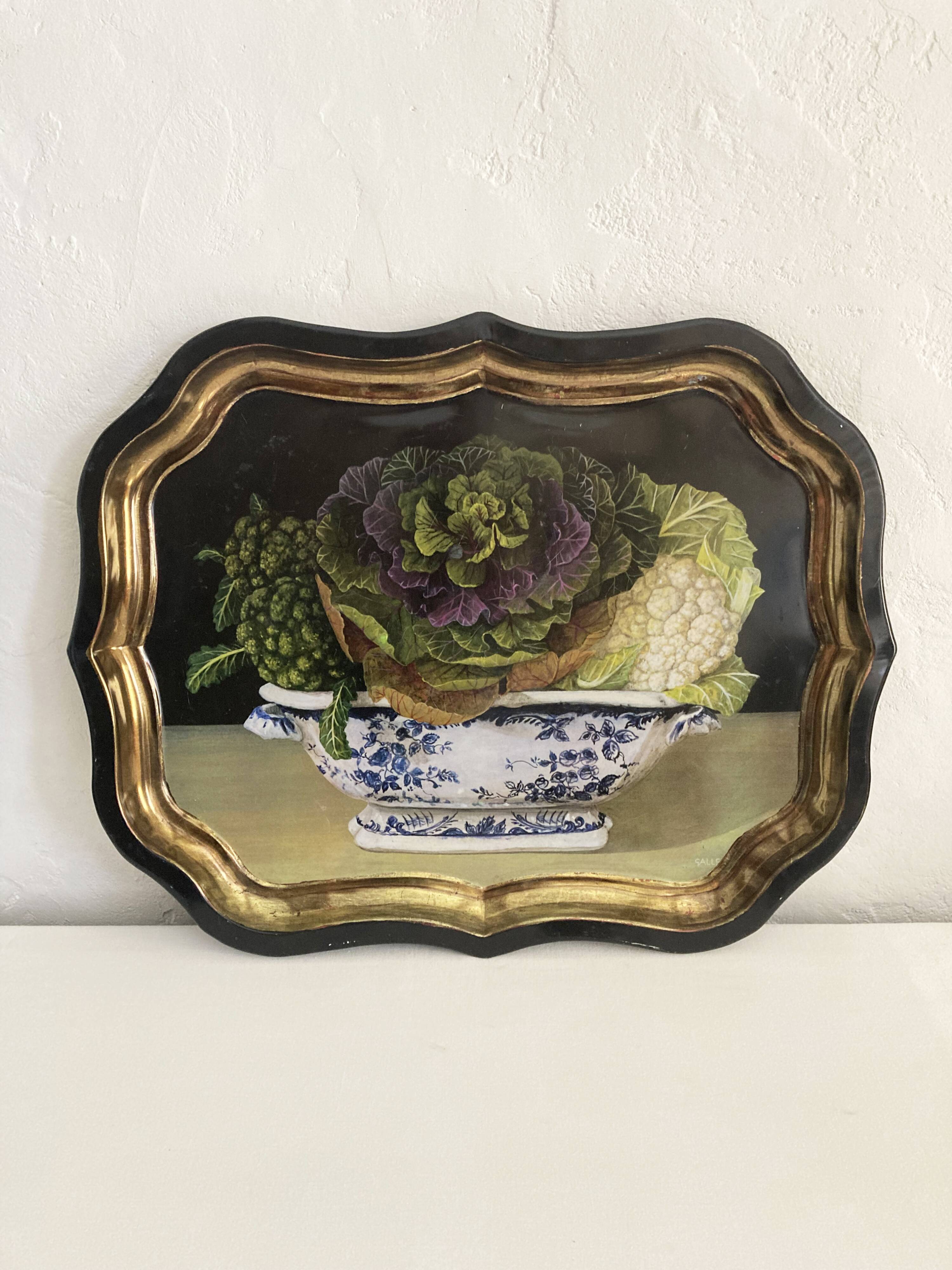 Large metal tray with cabbage pattern