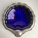 Empty-pocket / butter bowl shell in silver metal and blue glass 60s