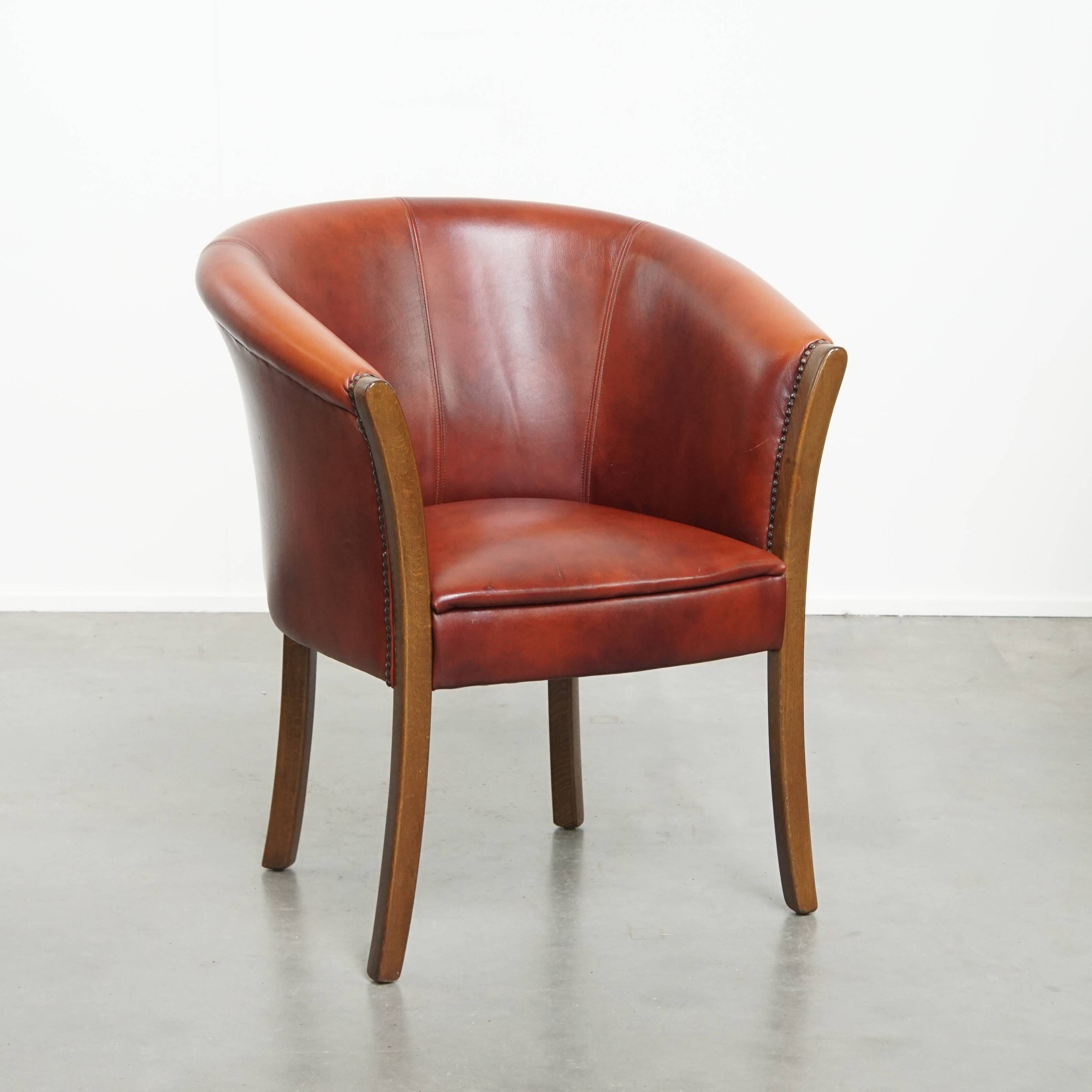 Red-brown cowhide leather office chair/side chair