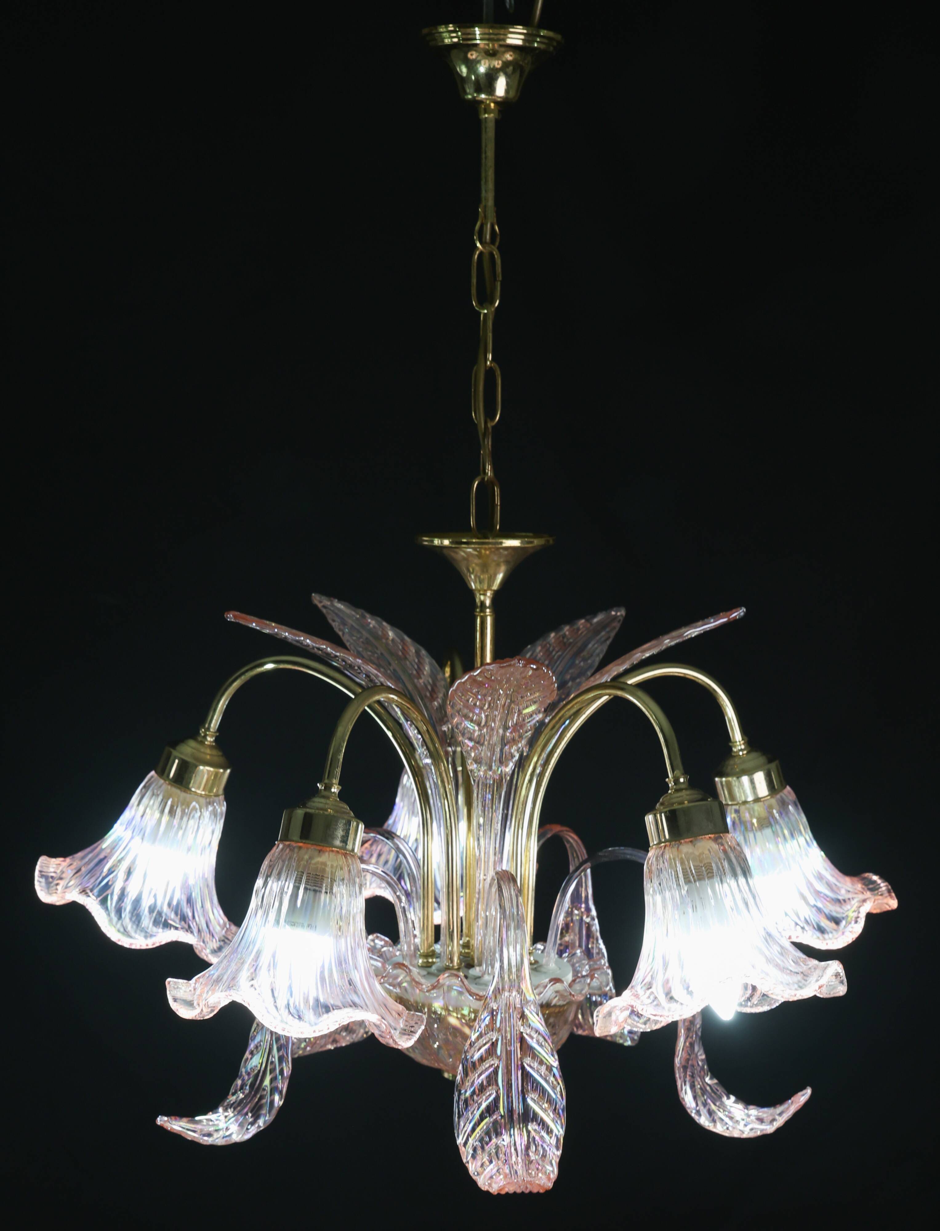 Liz Taylor, Iridiscent Pink Murano Glass Chandelier, 1980s