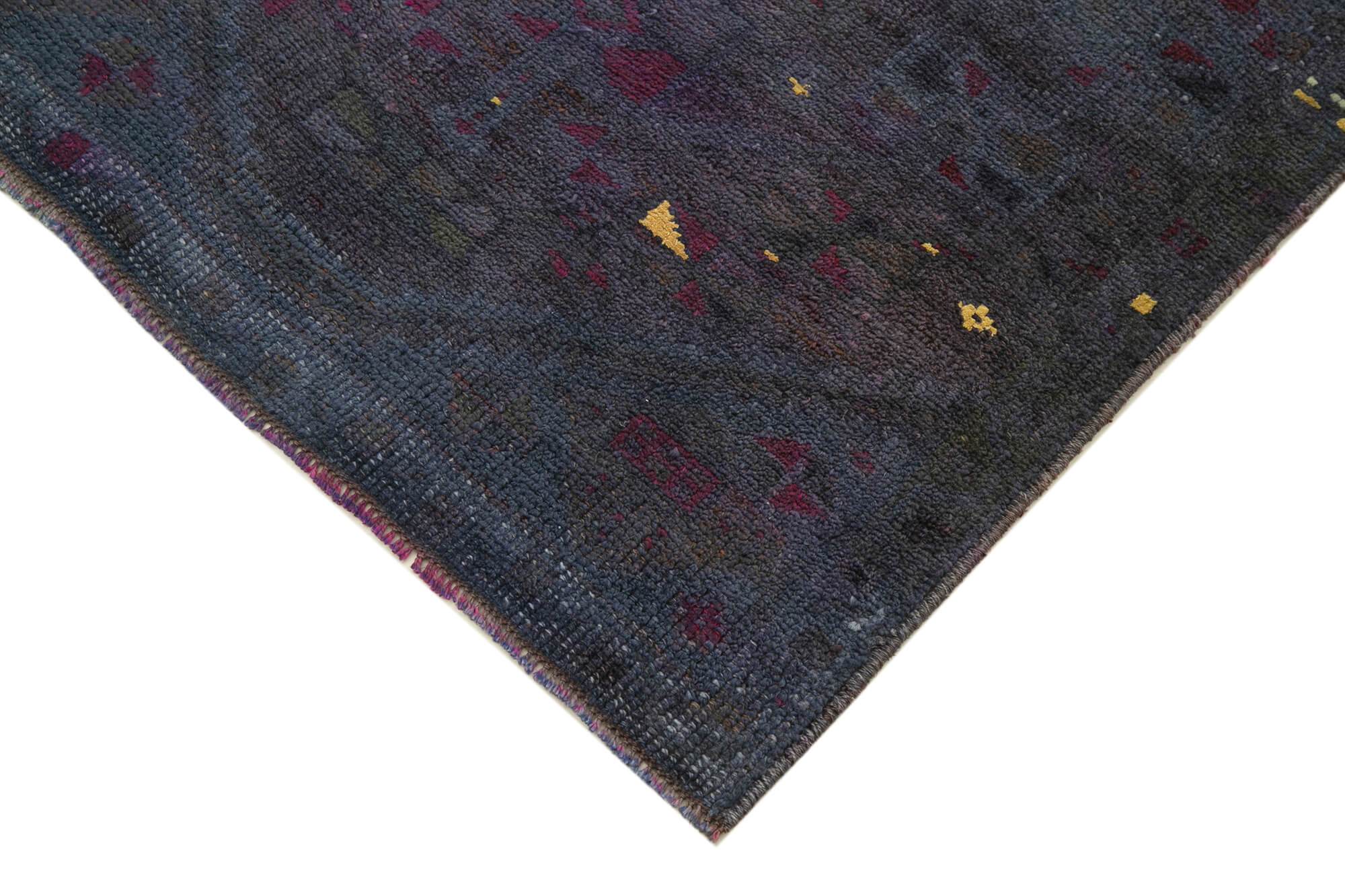 Handwoven distressed anatolian purple runner carpet 85 cm x 317 cm