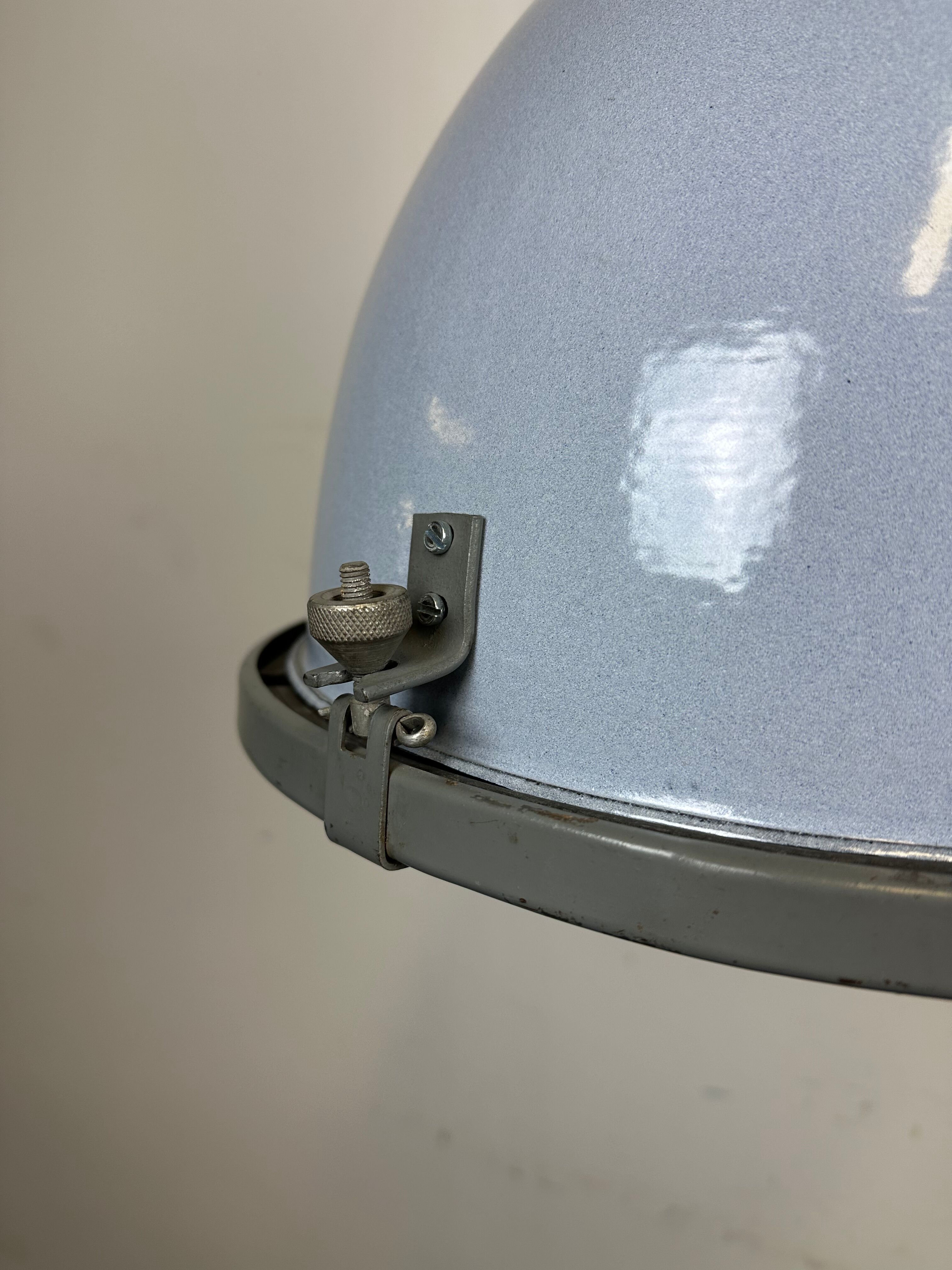 Bauhaus grey enamel industrial pendant lamp with glass cover, 1950s