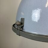 Bauhaus grey enamel industrial pendant lamp with glass cover, 1950s