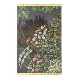 Painted canvas depicting birds in a rustic setting.