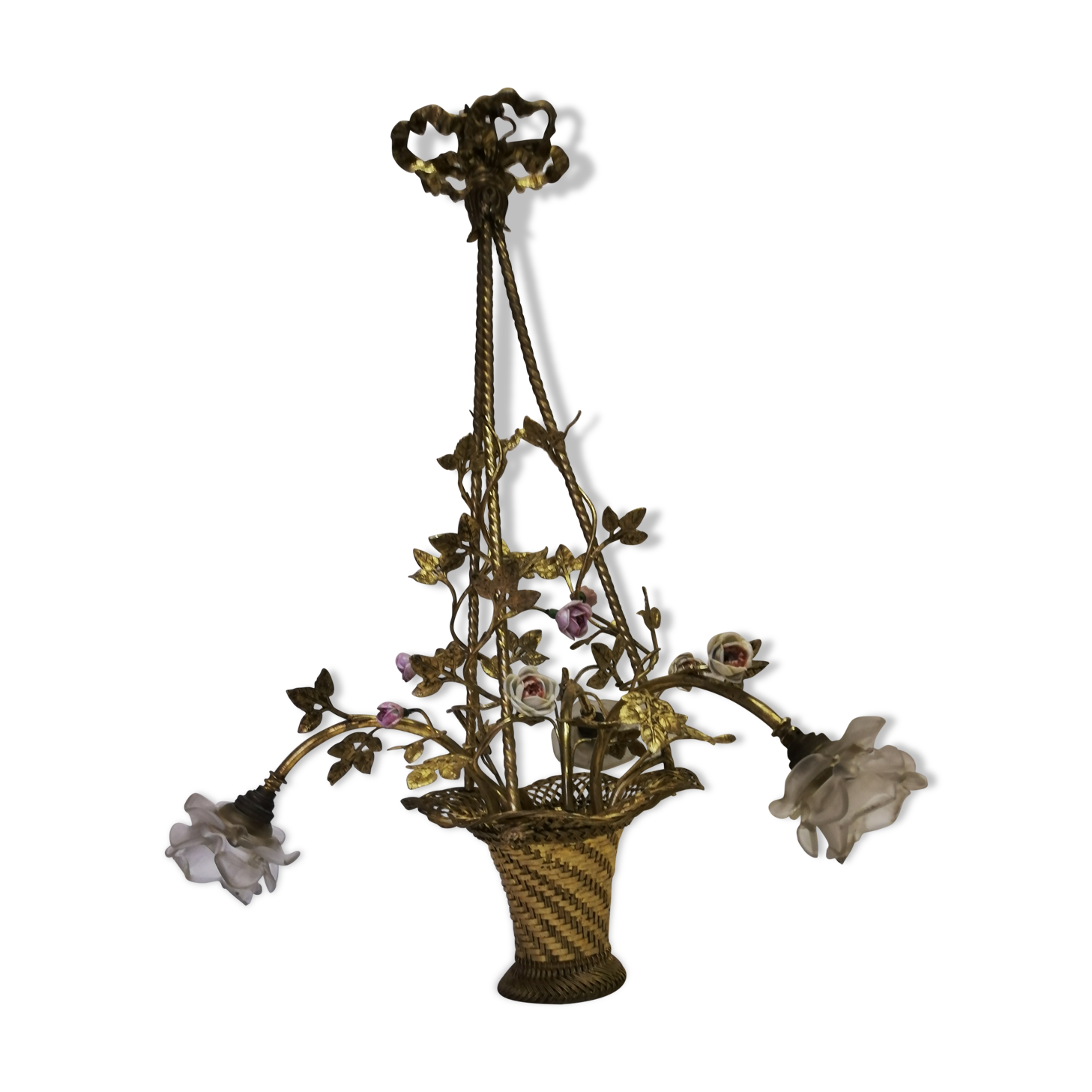 Lustre corbeille Louis XVI en bronze