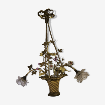 Basket shape chandelier in the style of Louis XVI in bronze