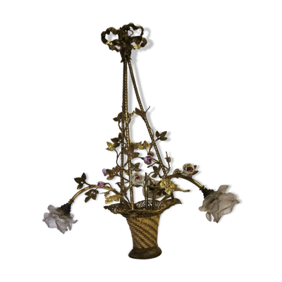 Lustre corbeille Louis XVI en bronze