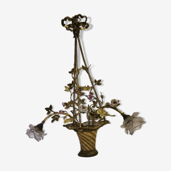 Lustre corbeille Louis XVI en bronze