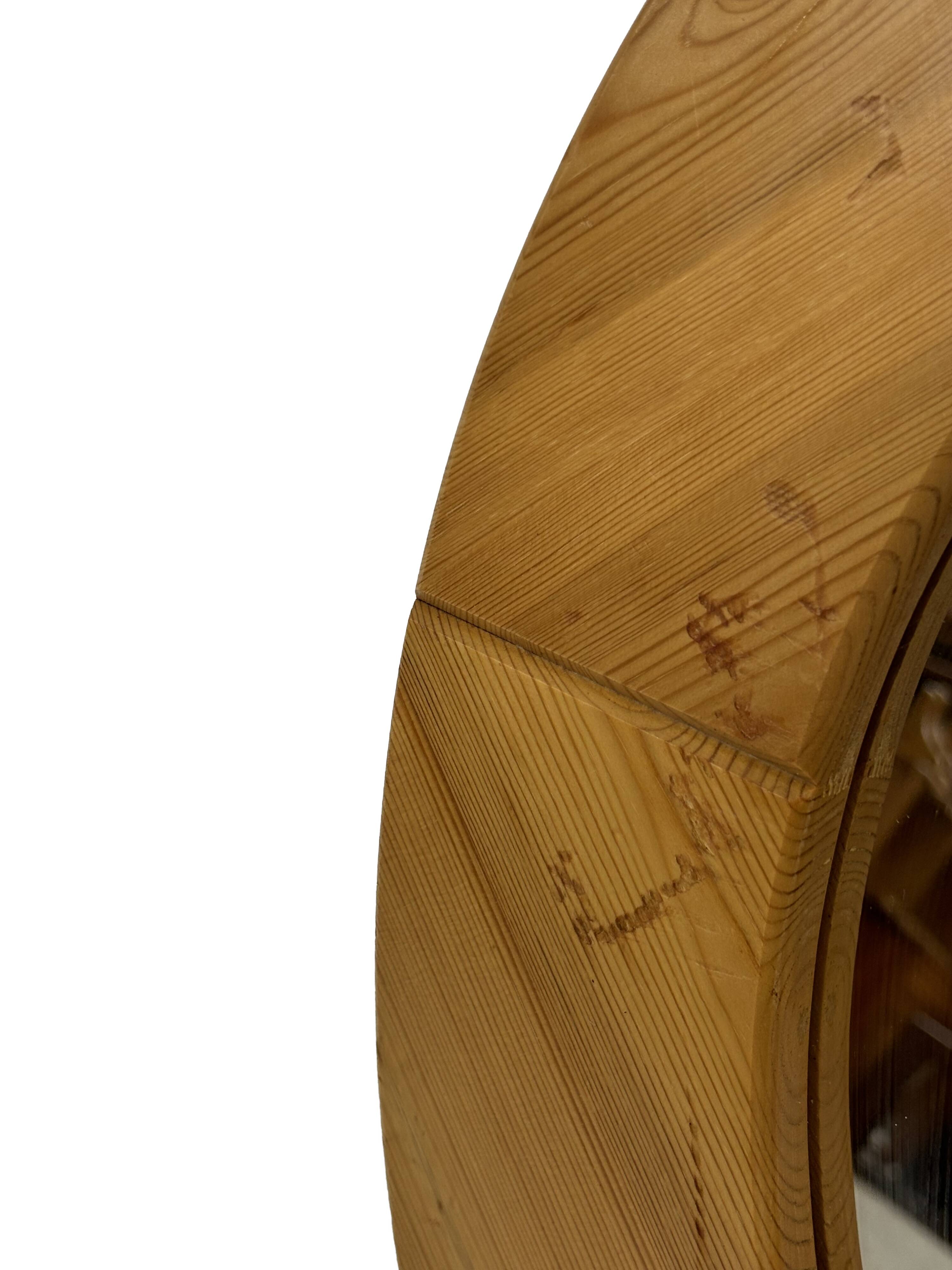 Vintage 70s round pine mirror Swedish design