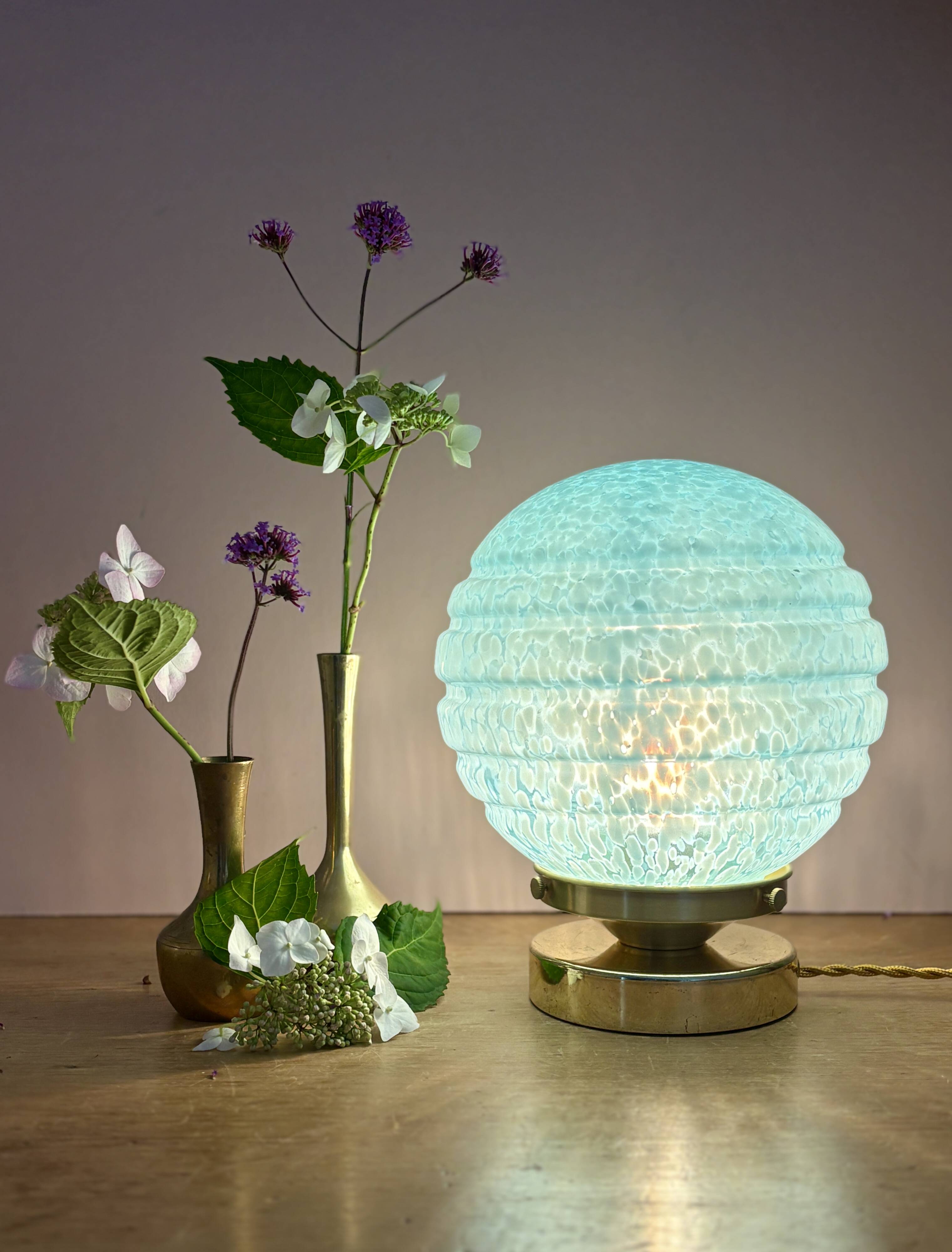 Vintage blue glass globe table lamp from Clichy