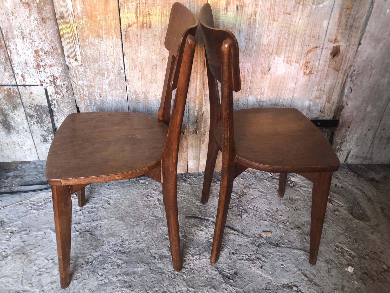 Pair of vintage 60s wooden bistro chairs