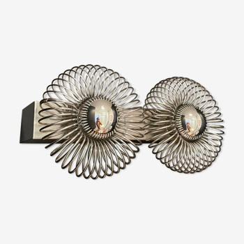 Pair of italian wall lamps vintage spring chrome , 1970