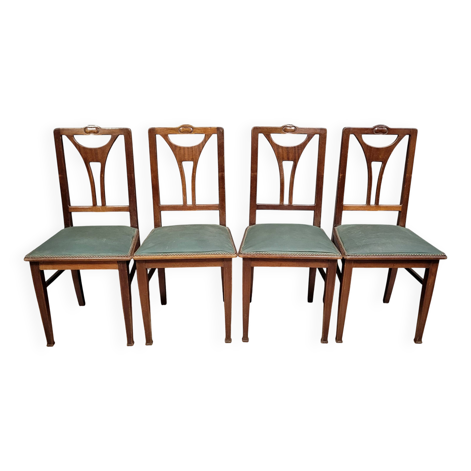 Set of four English Art Nouveau mahogany chairs circa 1900