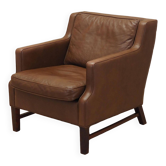 Brown leather armchair, Danish design, 1960s, production: Denmark