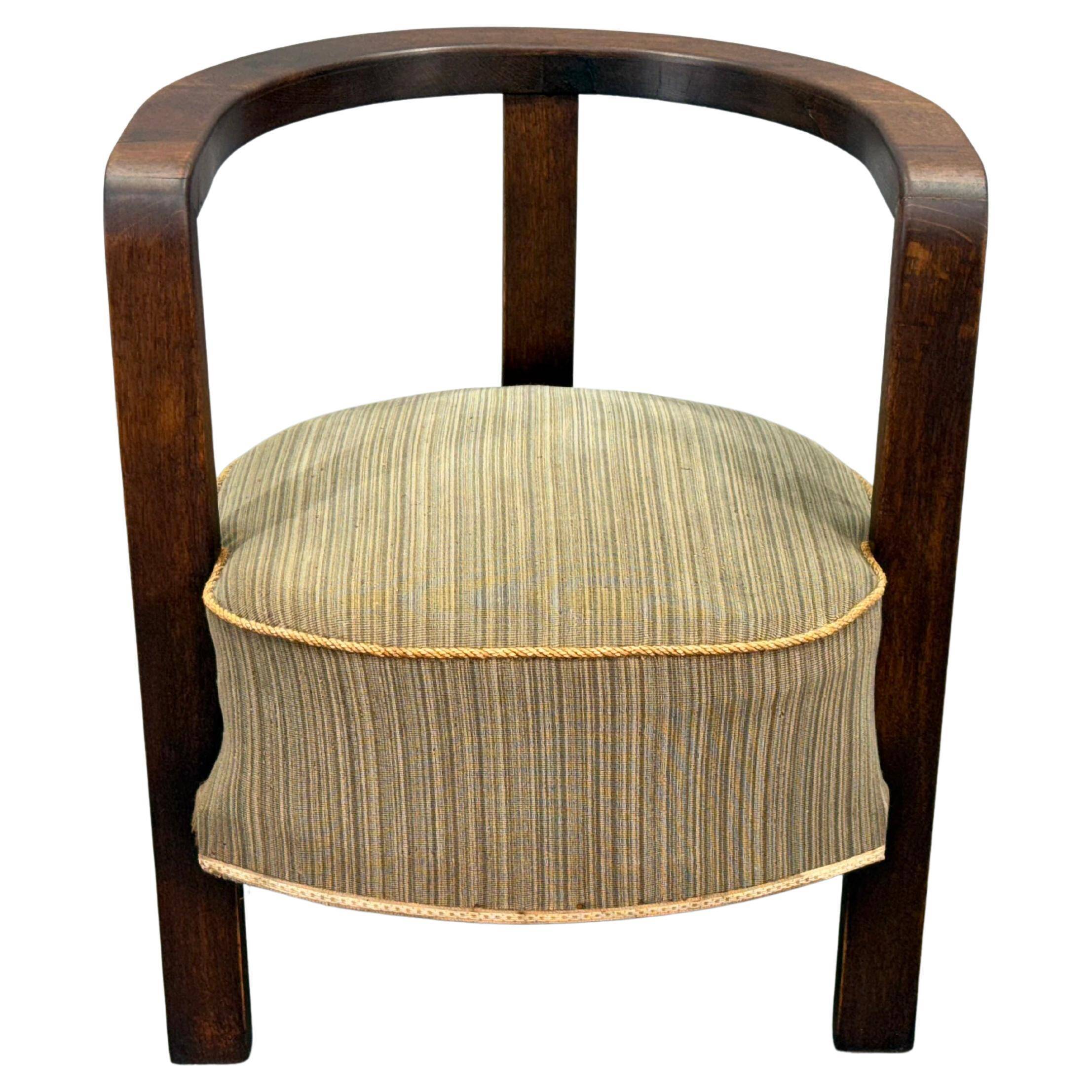 1930s Czech Art Deco Solid Oak Armchair