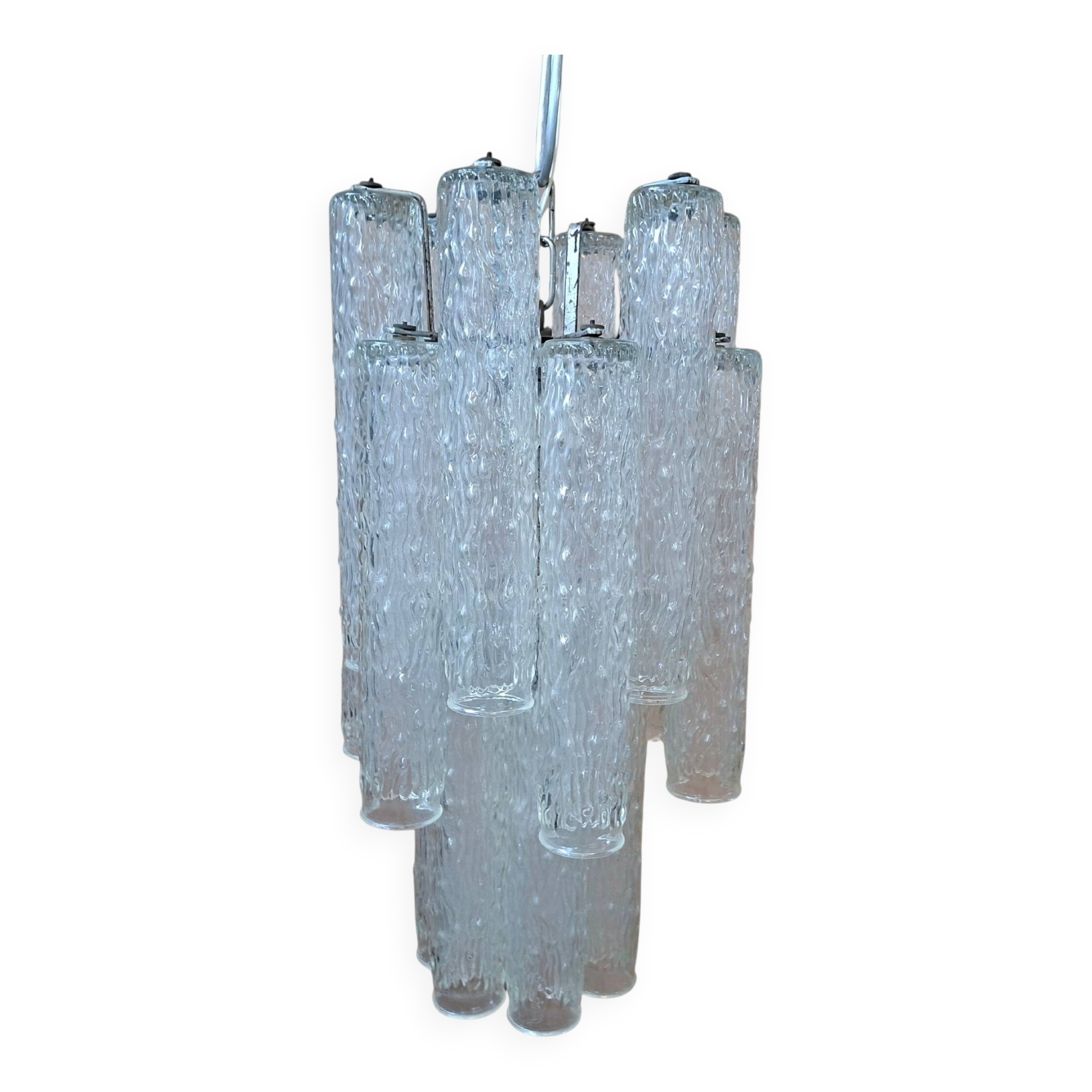 Lampadario Vintage in Vetro di Murano "Effetto Ghiaccio" – Anni '70 – Desig