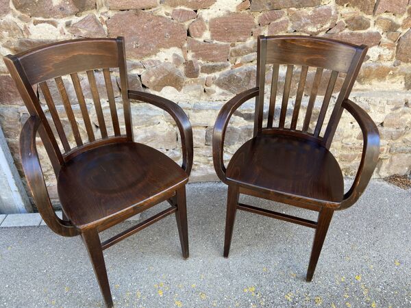 Paire de fauteuils type restaurant scholz colonial bois courbé américain vintage 80s