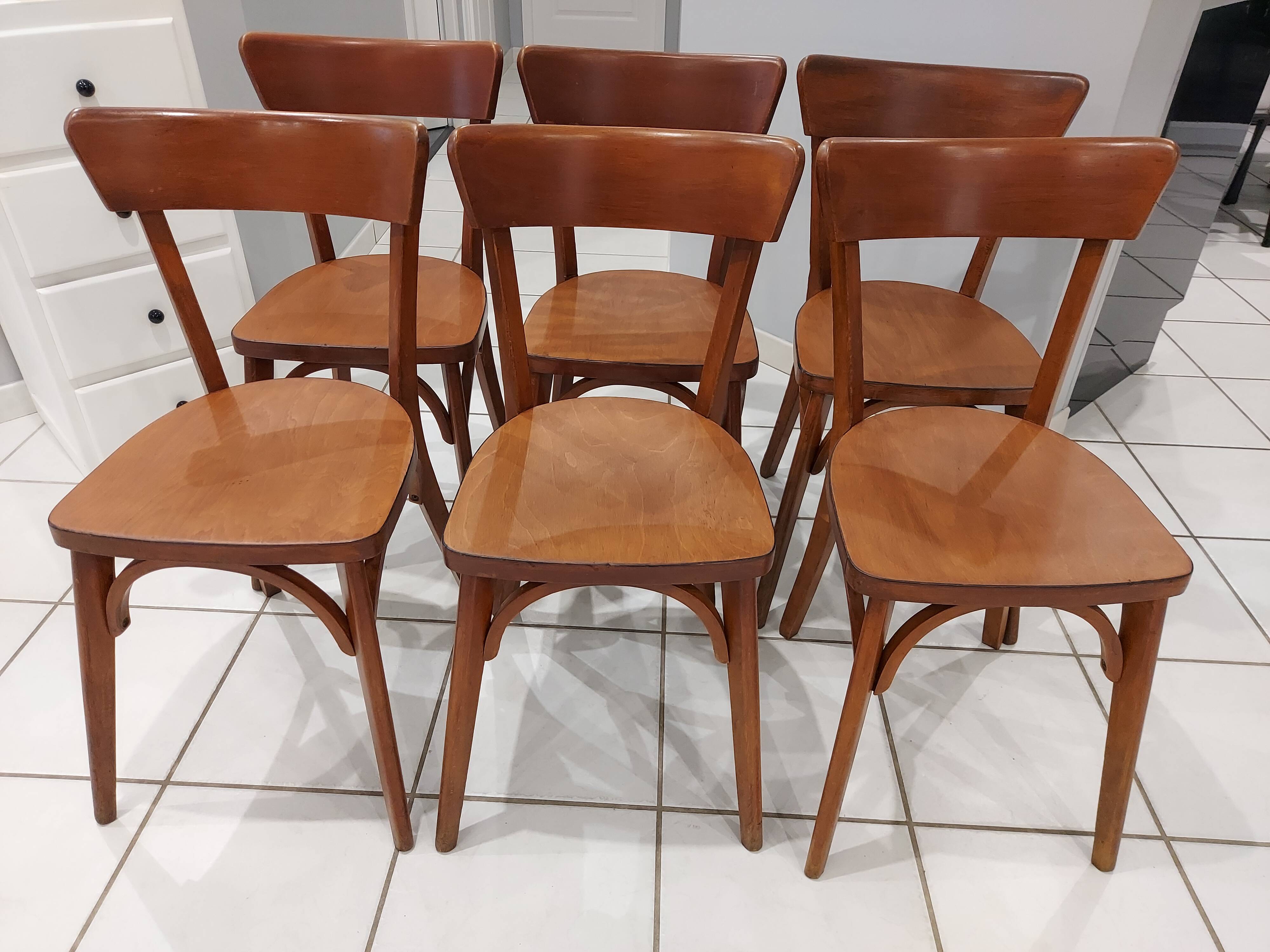Suite de 6 chaises de Bistrot Baumann vintage 1960