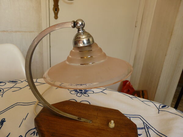Lampe de table ou de bureau art déco socle bois