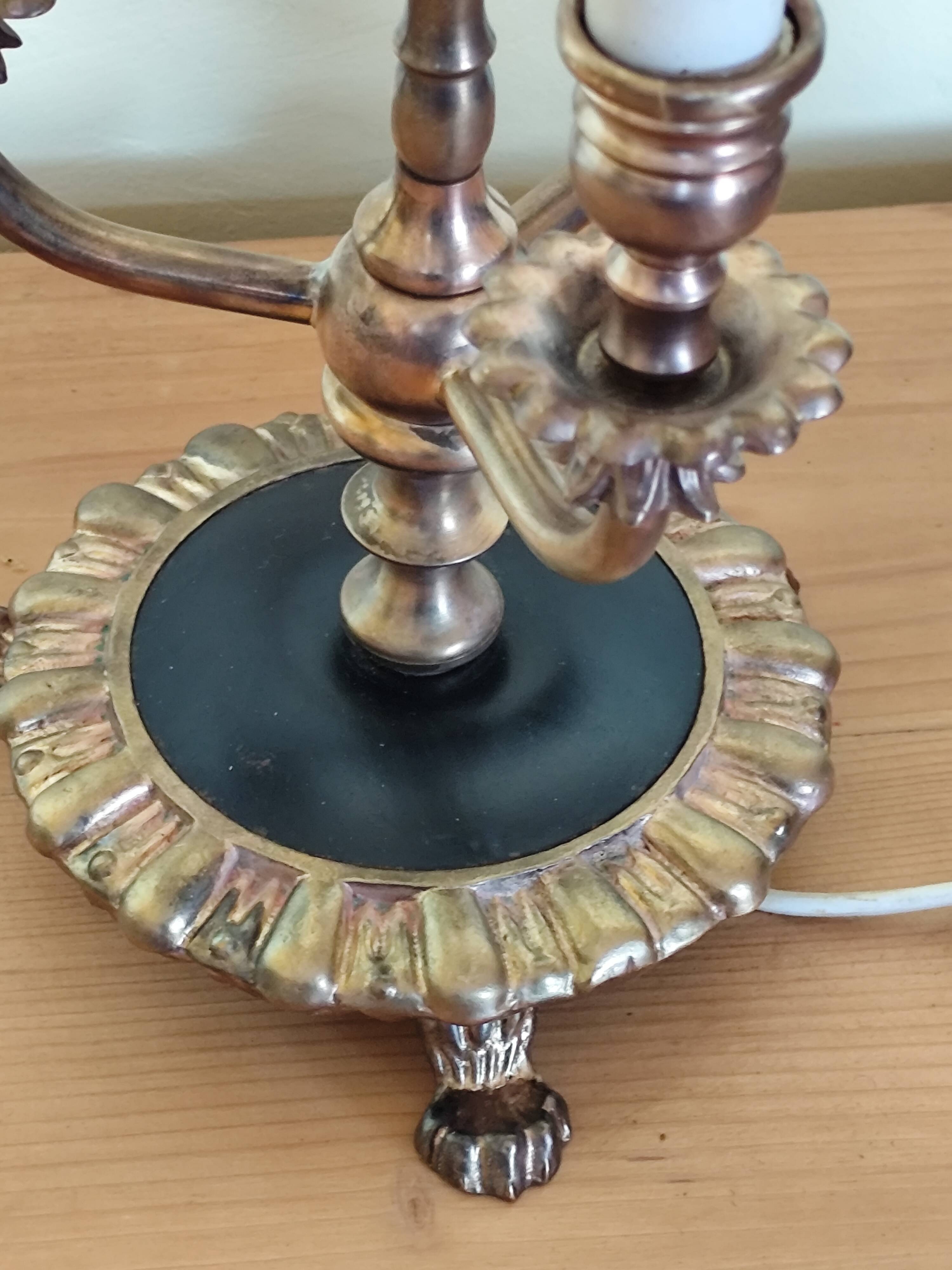 three-light candelabra lamp in metal and gilded brass, bouillotte lamp