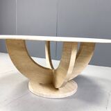 Vintage round ravertine coffee table, 1970s