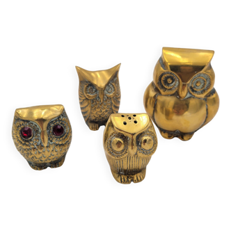 Set of 4 golden brass owls / owls
