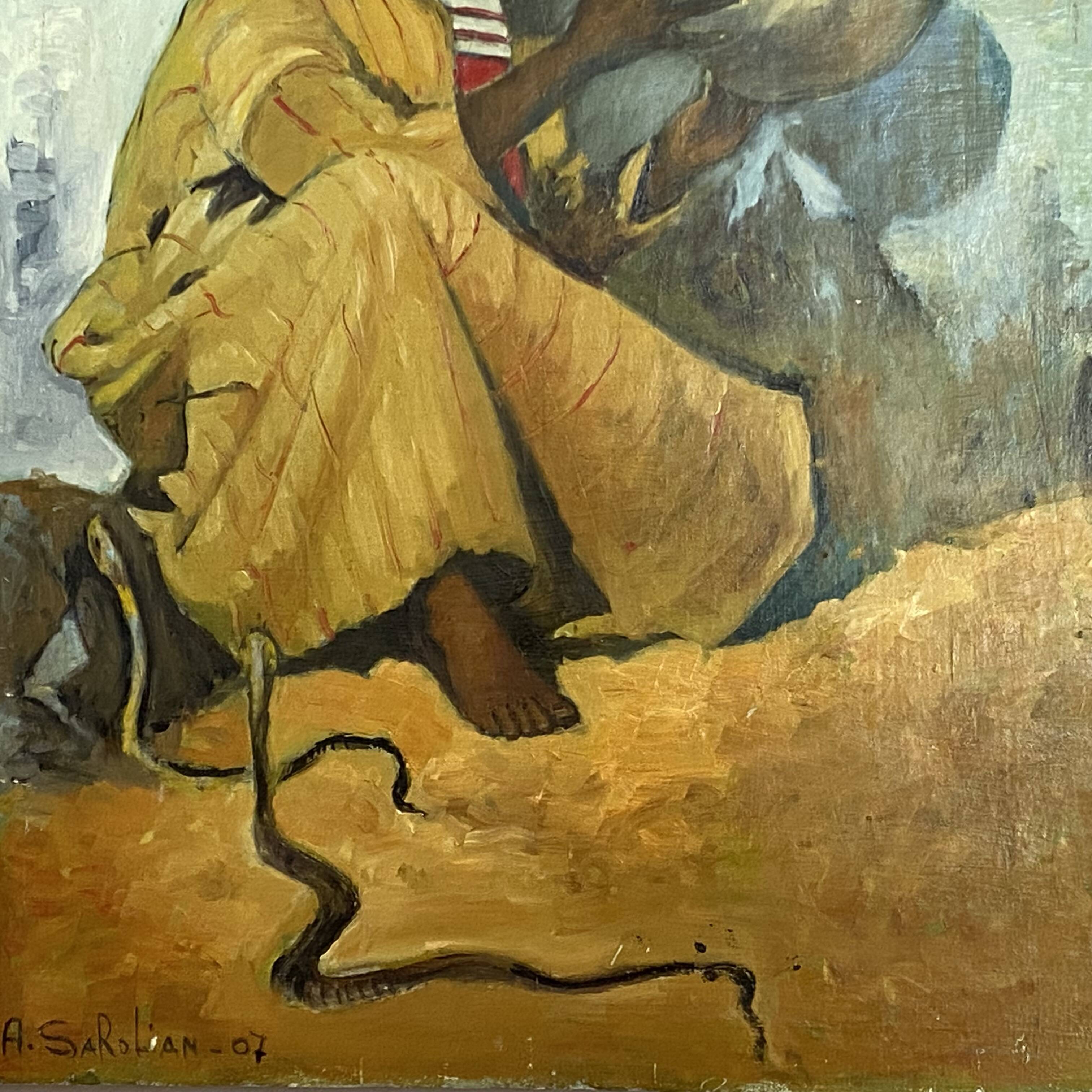 Orientalist oil on canvas. The snake charmer. 55x46.