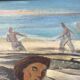 Painting "return from fishing", oil on panel, flory roland ca 1945