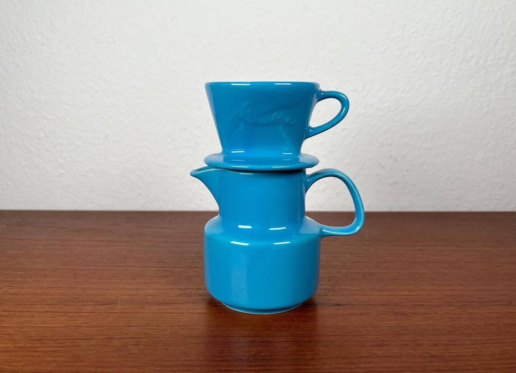 German Mid-Century Modern Space Age Ceramic Puppet-size Coffee Filter and Pot Set from Melitta, 1960s, Set of 2