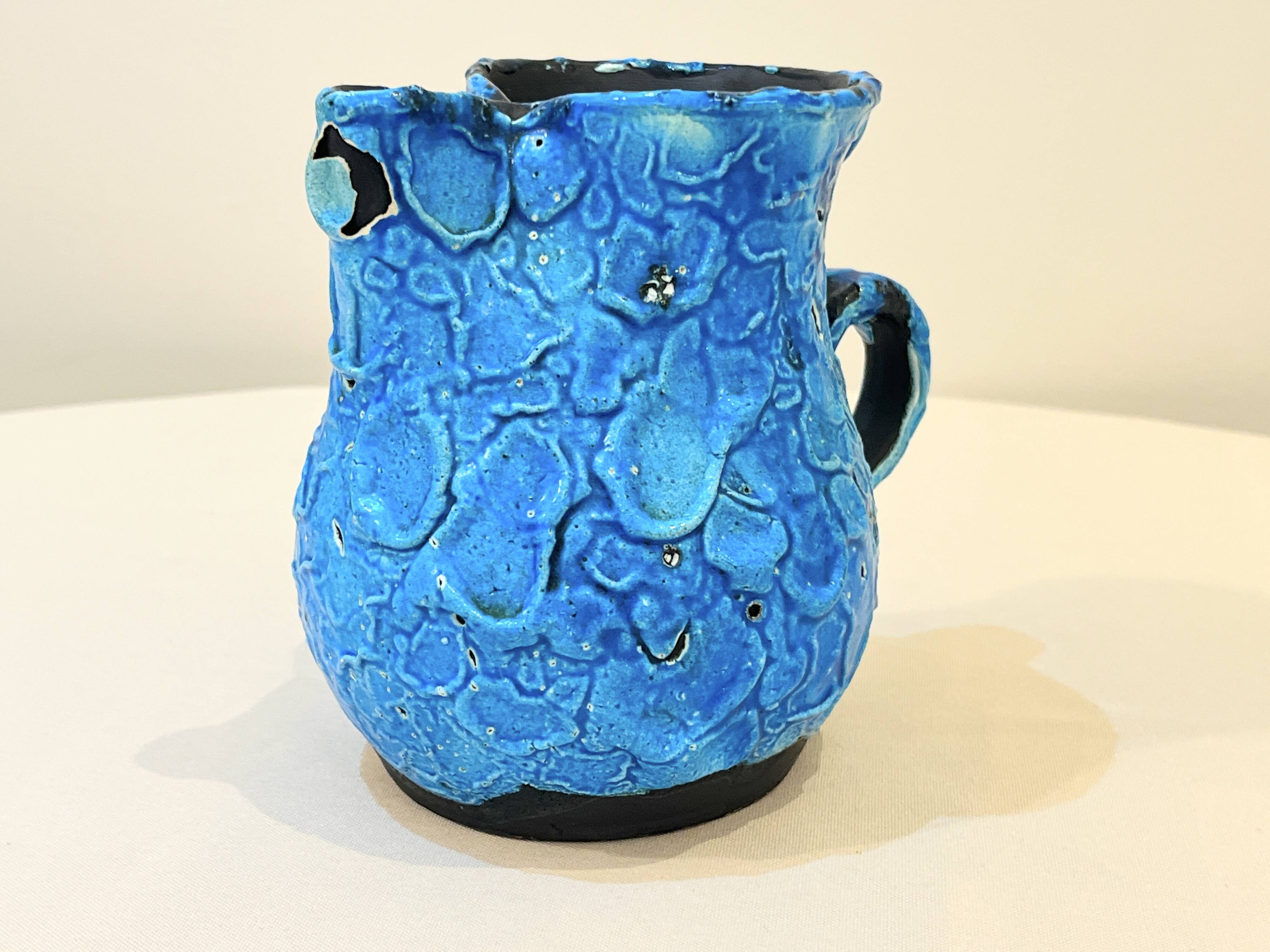 Pitcher Vase Fat Lava ceramic stoneware blue black 1960 Glacier enamels Cyclope Pottery Annecy Charles
