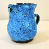 Pitcher Vase Fat Lava ceramic stoneware blue black 1960 Glacier enamels Cyclope Pottery Annecy Charles