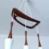 Large Scandinavian Pendant Light, Teak Wood and Glass
