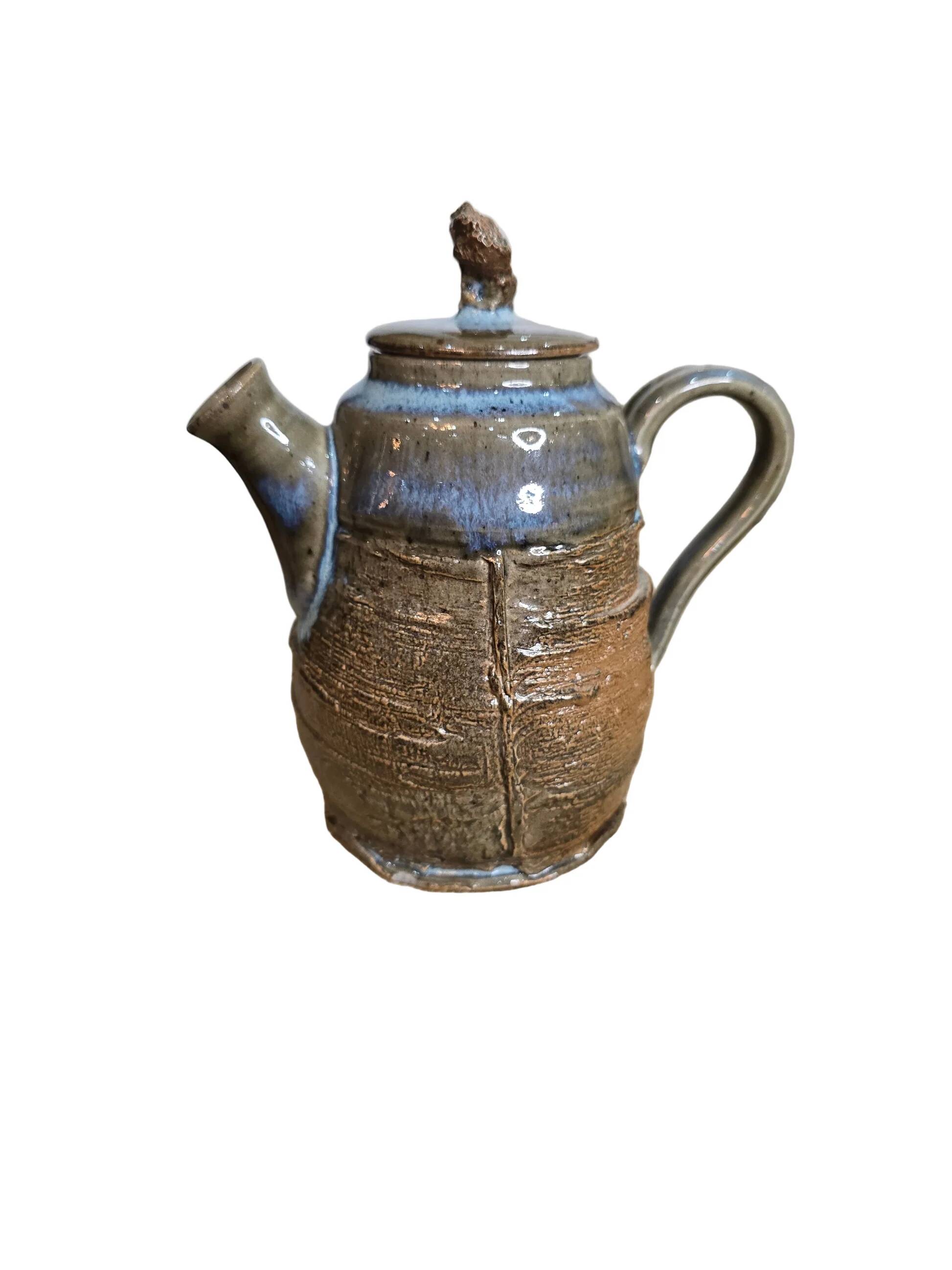 Small glazed stoneware teapot with lid – utilitarian ceramics, France, 20th century