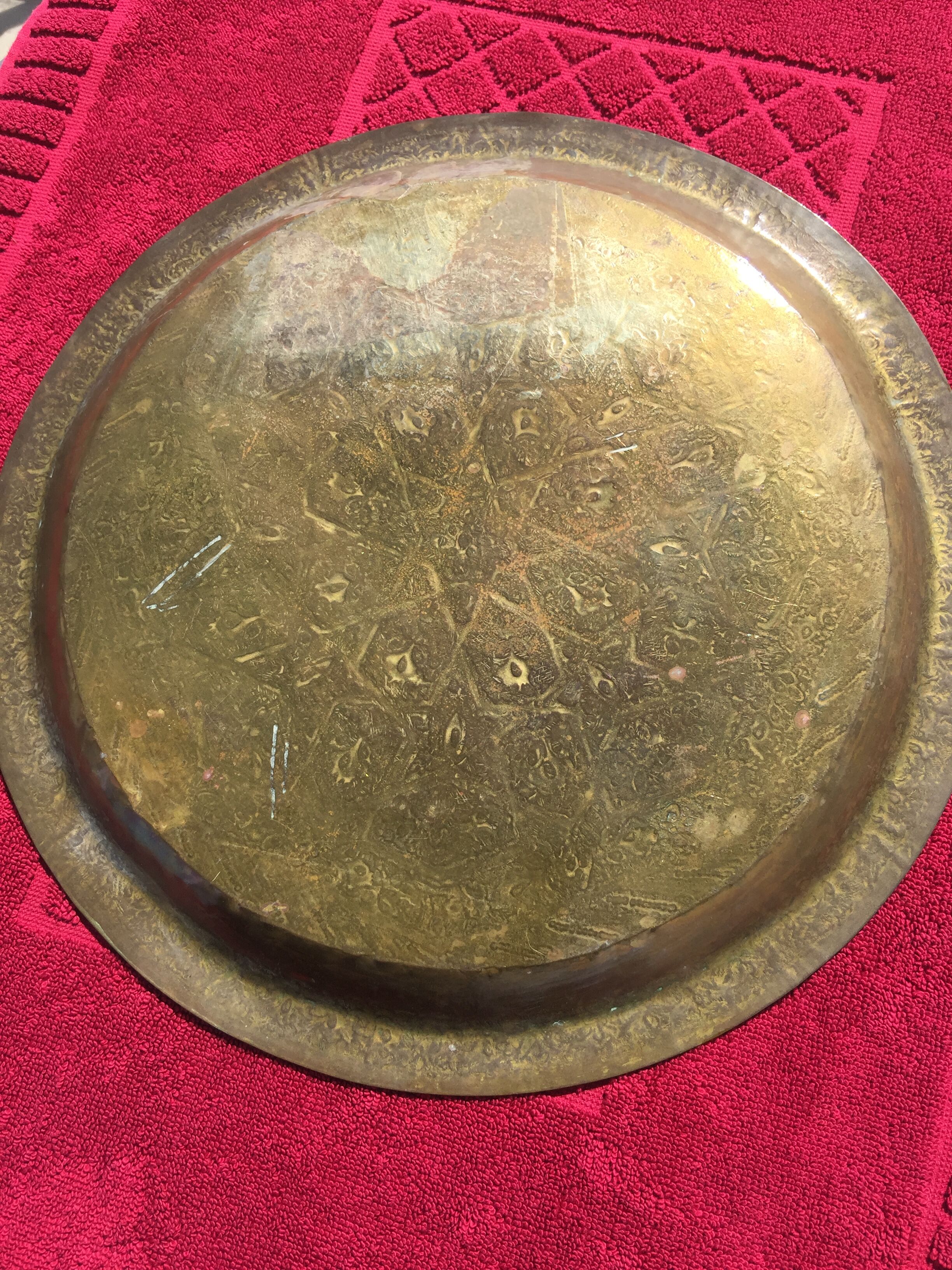 Oriental chiseled copper tray