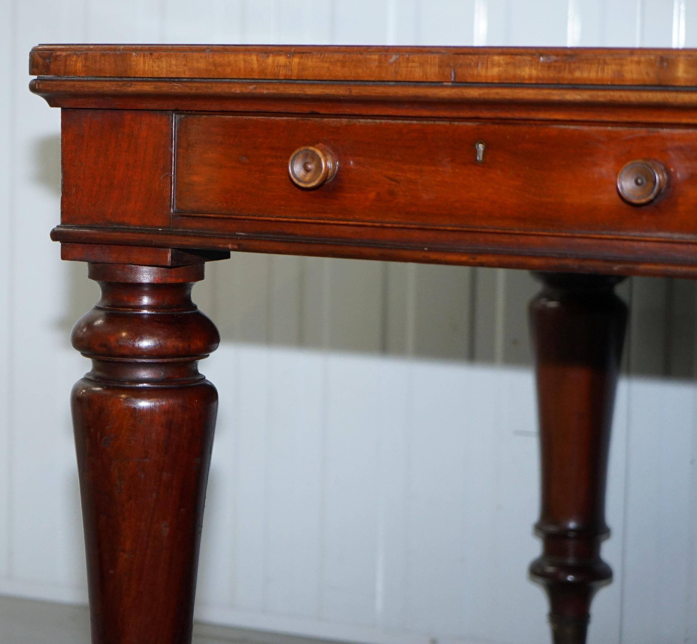 Rare double-sided desk in hardwood by Holland and Sons, Victorian era.