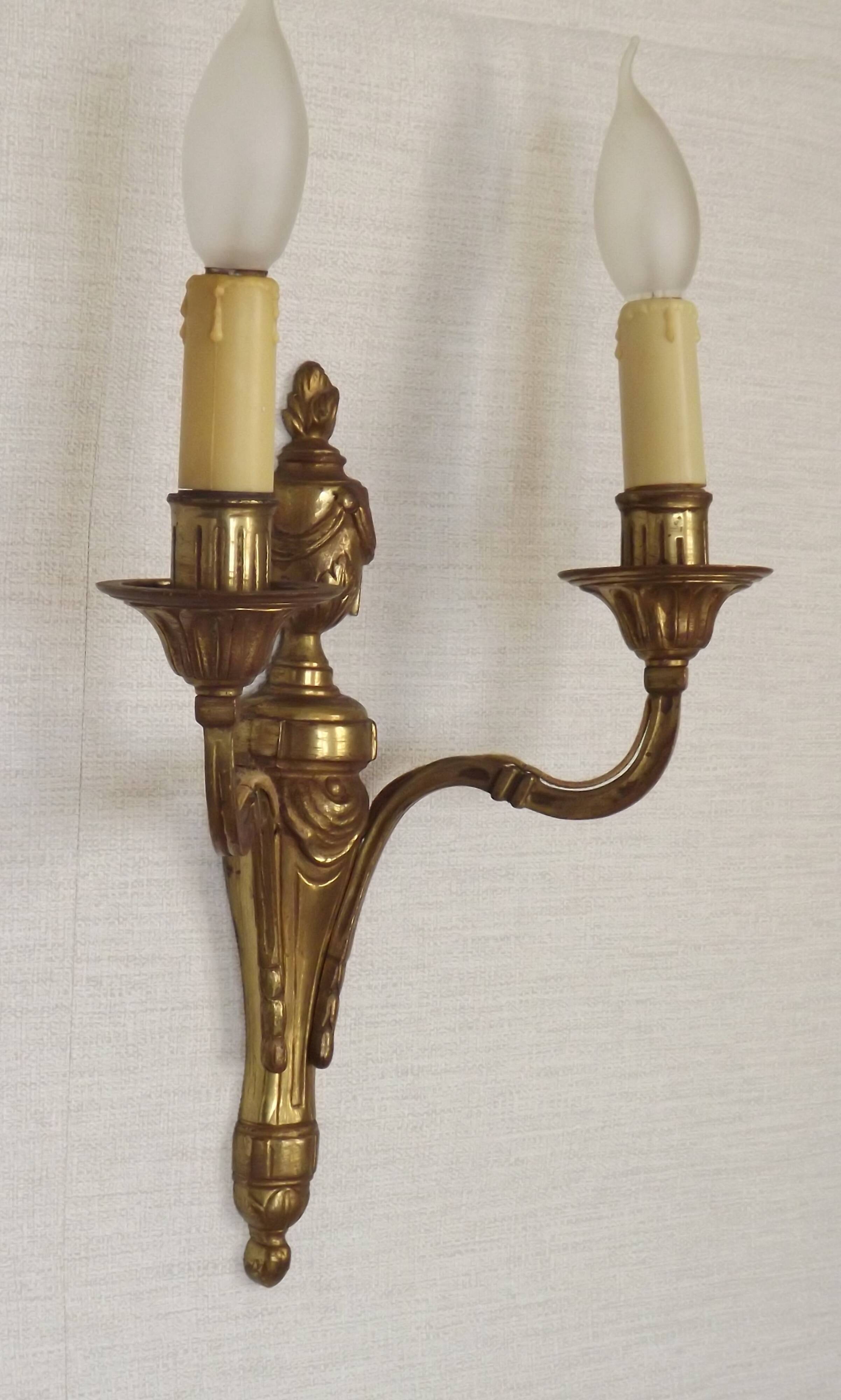 Large Bronze French Double Light Empire Wall Sconce with Urn Detail
