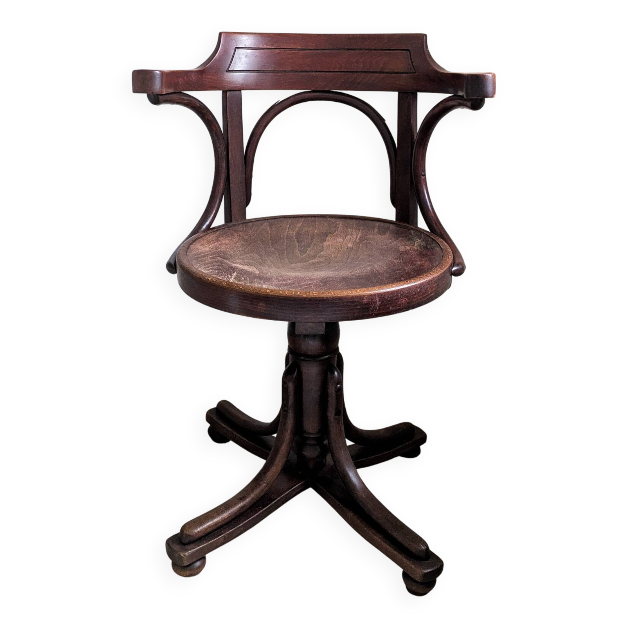 Fauteuil pivotant vintage en bois courbé