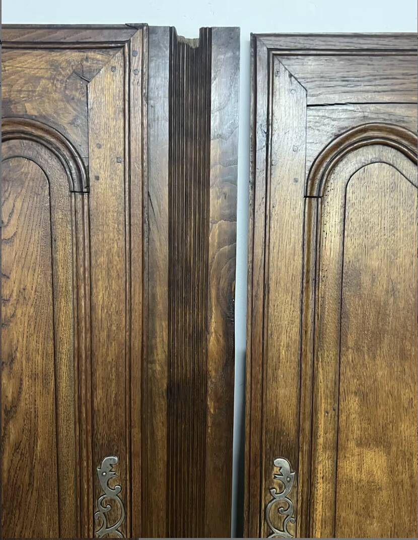 Pair of antique wardrobe doors and crosspiece