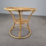 Czechoslovak Midcentury Rattan and Bamboo Side Table, 1960s