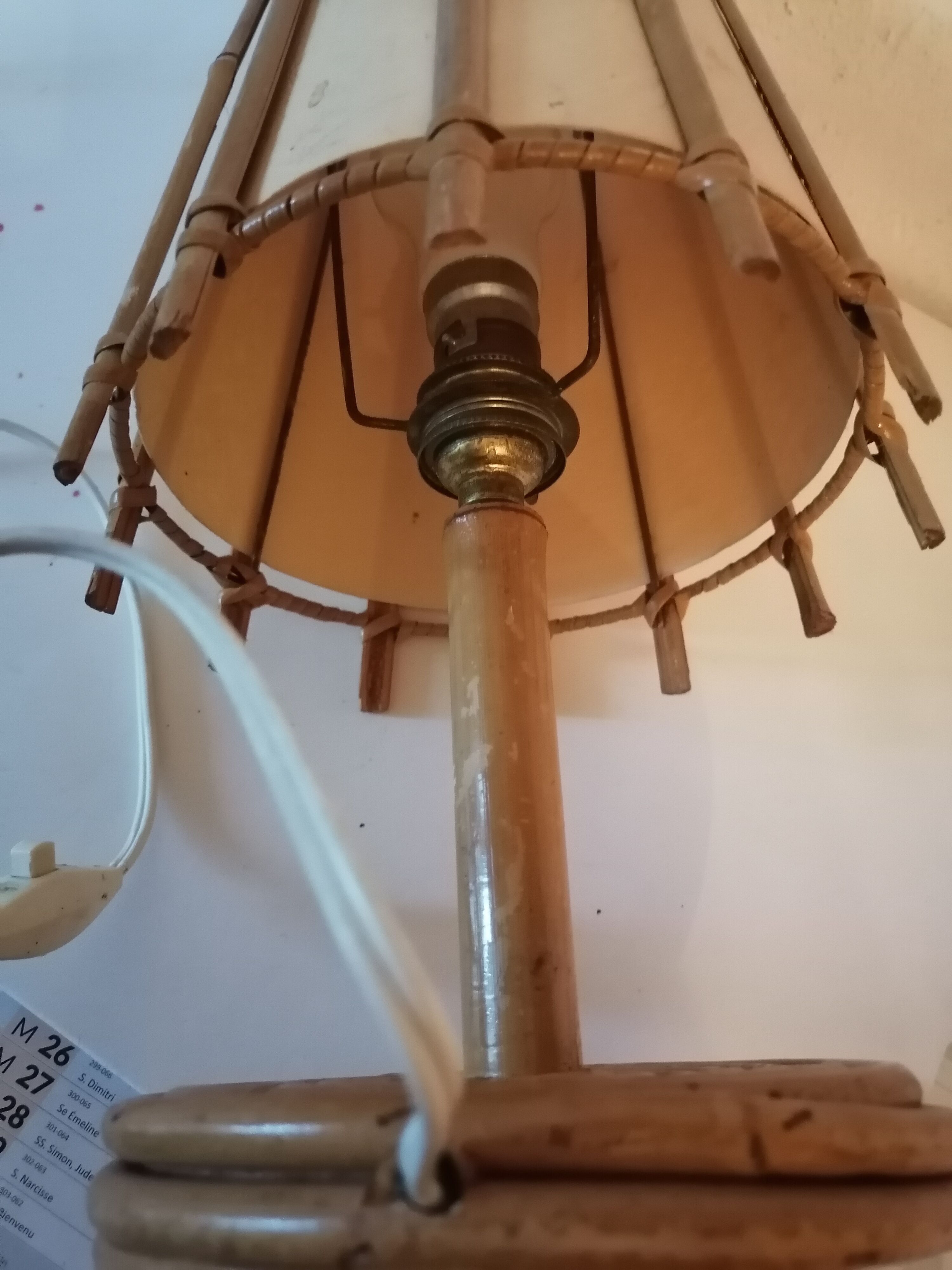 Bedside lamp wicker rattan 1960 1970