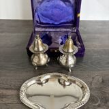 Vintage Salt and Pepper Shaker Set on Tray