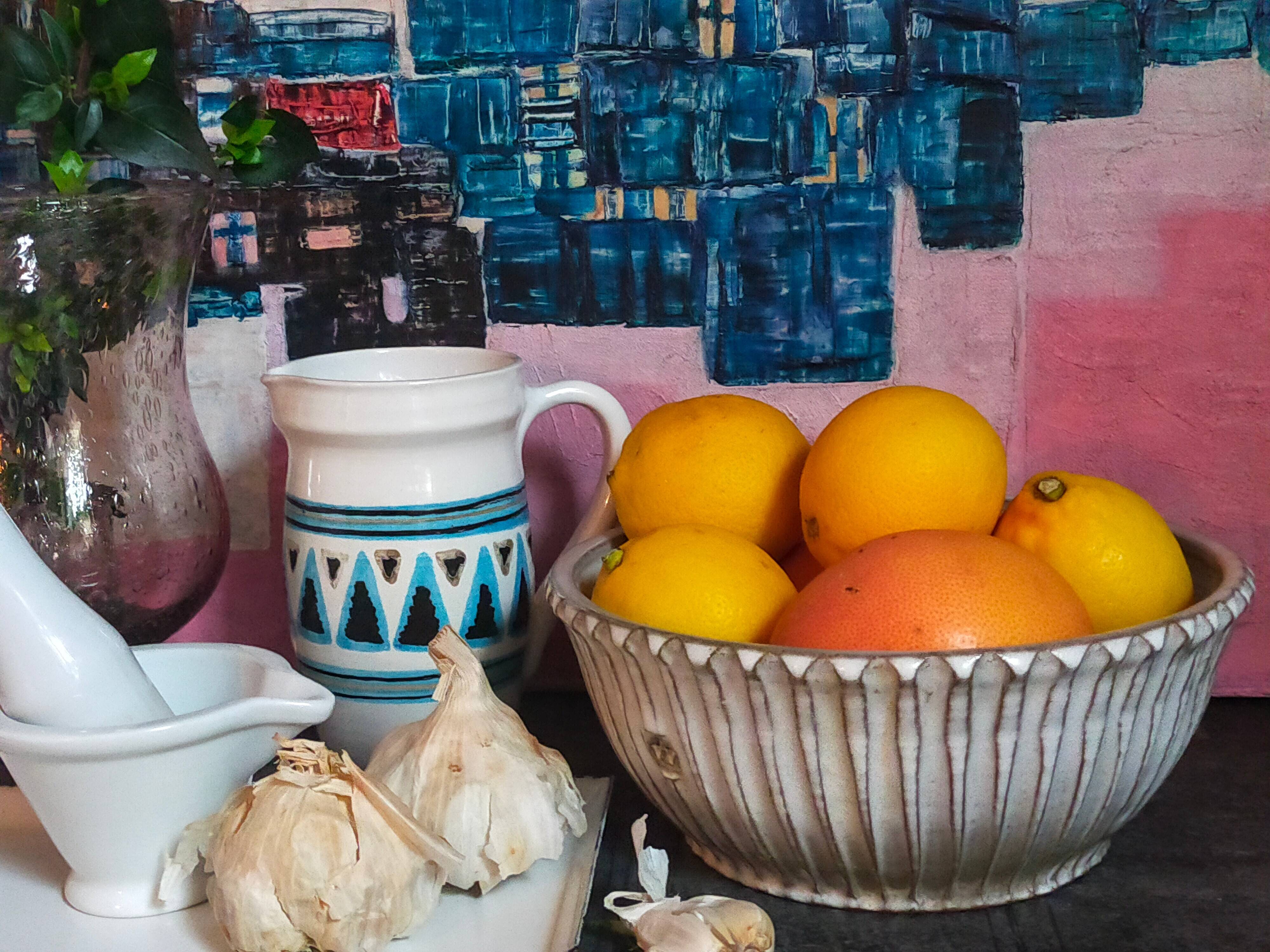 Vintage fluted enameled earthenware potter's salad bowl