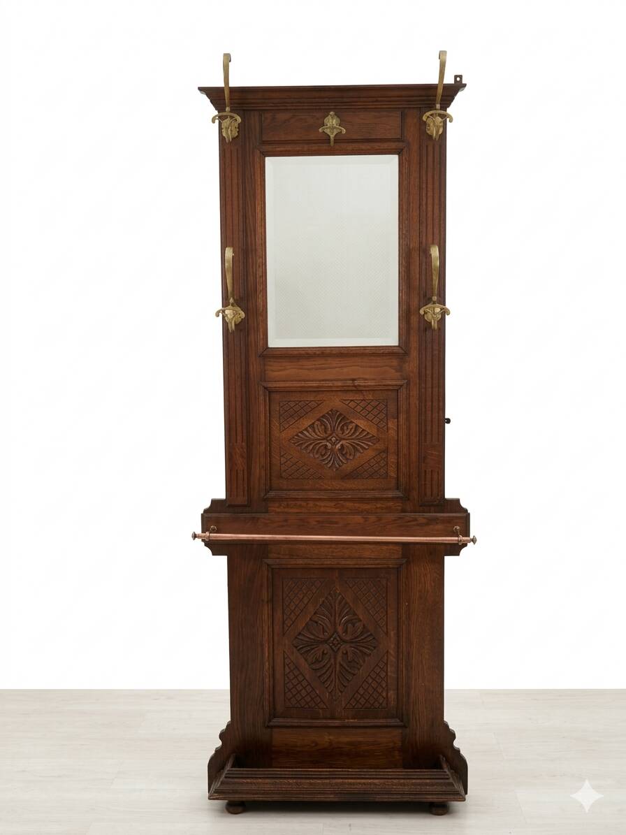 Antique coat rack in solid oak