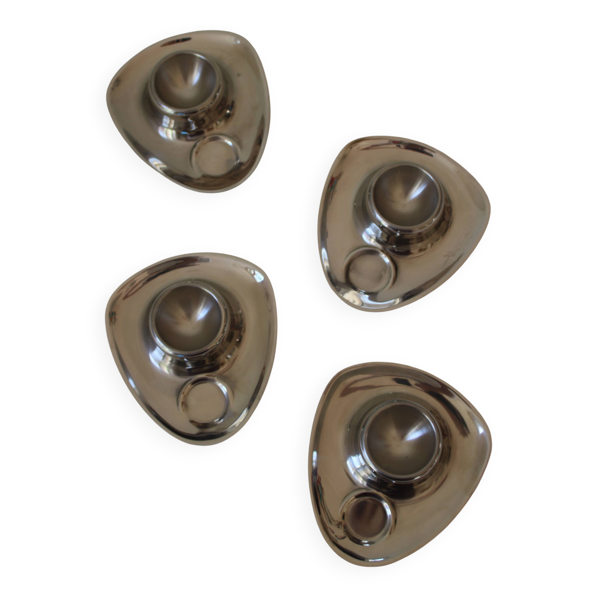 4 stainless steel space age vintage egg cups