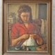 Oil painting, Woman who does sewing