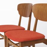 Set of 4 Danish Dining Chairs – Teak & Oak, 1960s, Red-Orange Upholstery