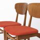 Ensemble de 4 chaises de salle à manger danoises – Teck et chêne, années 1960, revêtement rouge-orange